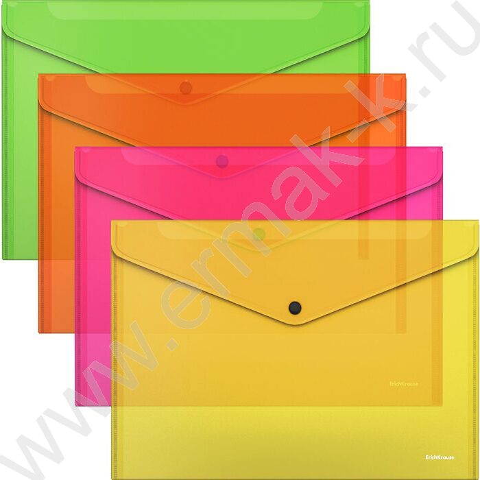 Папка-конверт на кнопке А4 Glossy Neon п/прозрач. ассорти | Фото 1