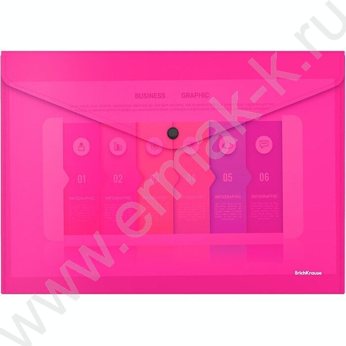 Папка-конверт на кнопке А4 Glossy Neon п/прозрач. ассорти | Фото 3